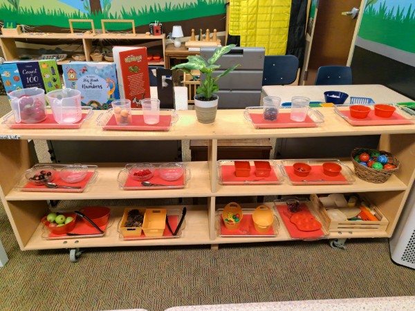 The Practical Life shelf.